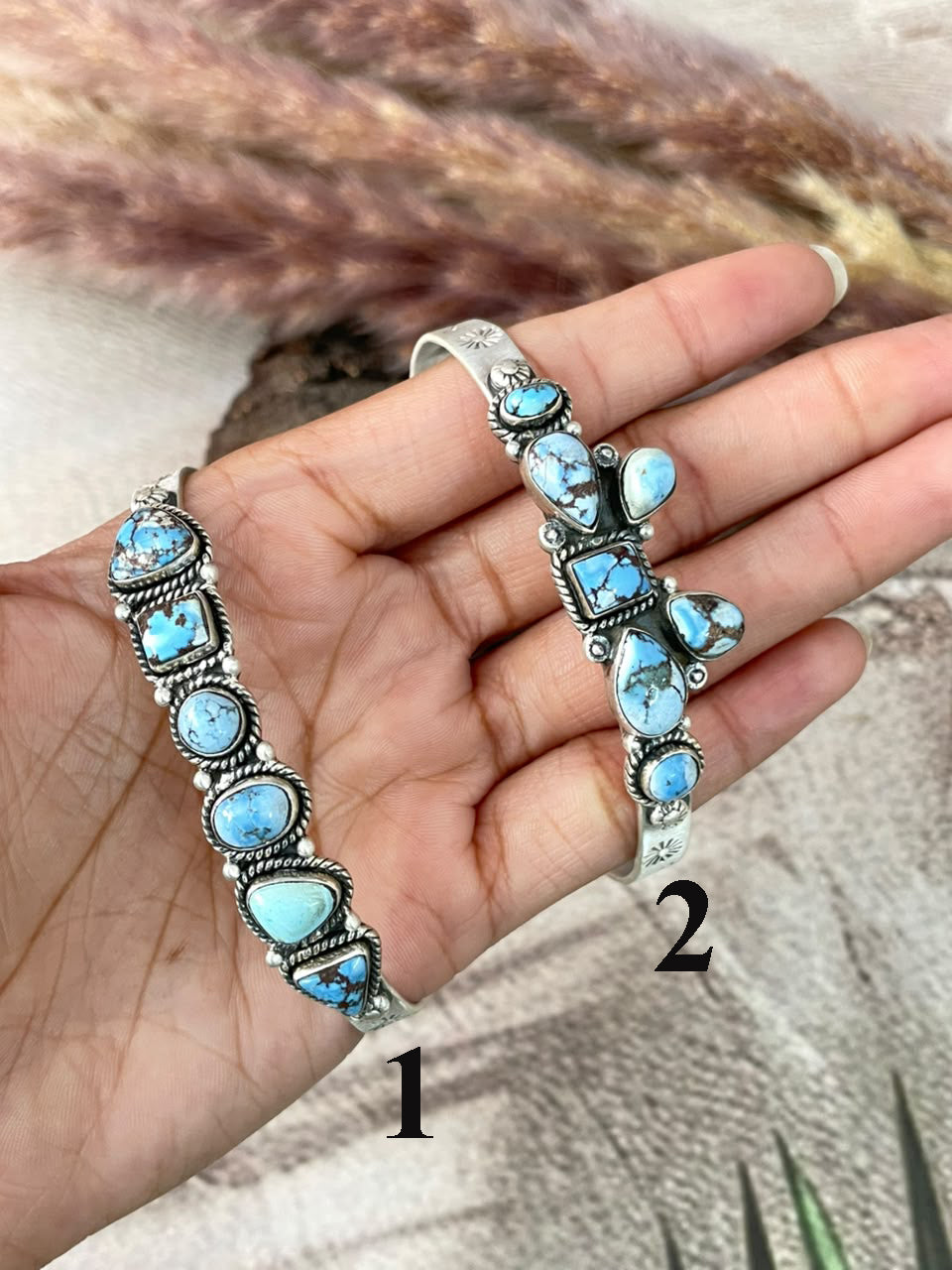 Handmade Sterling Silver Golden Hills Turquoise Cuff Bracelet Signed Nizhoni (1)
