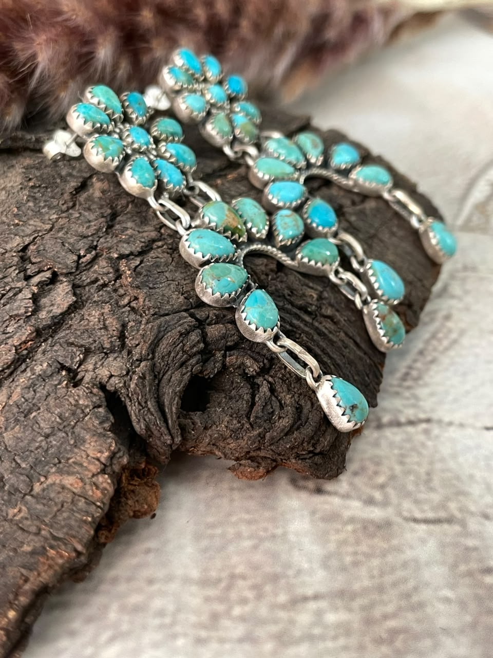 Handmade Sterling Silver Kingman Turquoise Post Dangle Earrings Signed Nizhoni