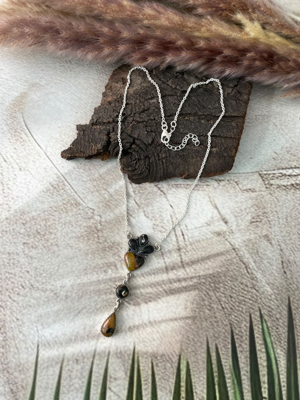 Handmade Sterling Silver Blackjack Turquoise Necklace Signed Nizhoni