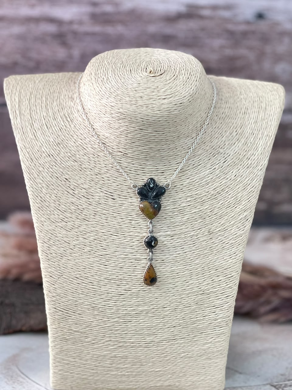 Handmade Sterling Silver Blackjack Turquoise Necklace Signed Nizhoni