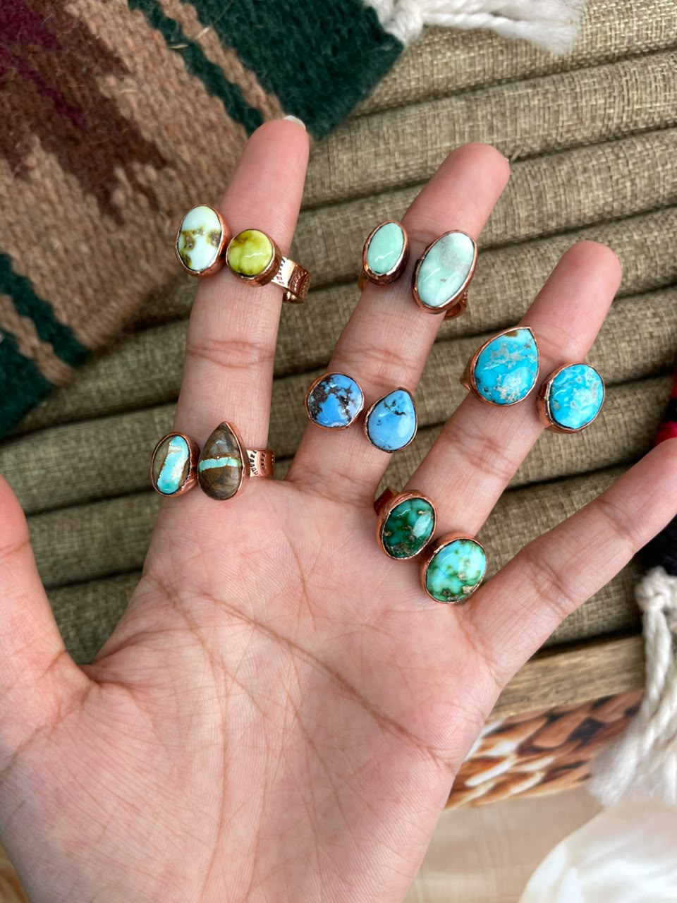 Handmade Royston, Paloma, Palomino, Sierra Bella, Sonoran Mountain and Golden Hills Turquoise Copper Collection: Adjustable Ring