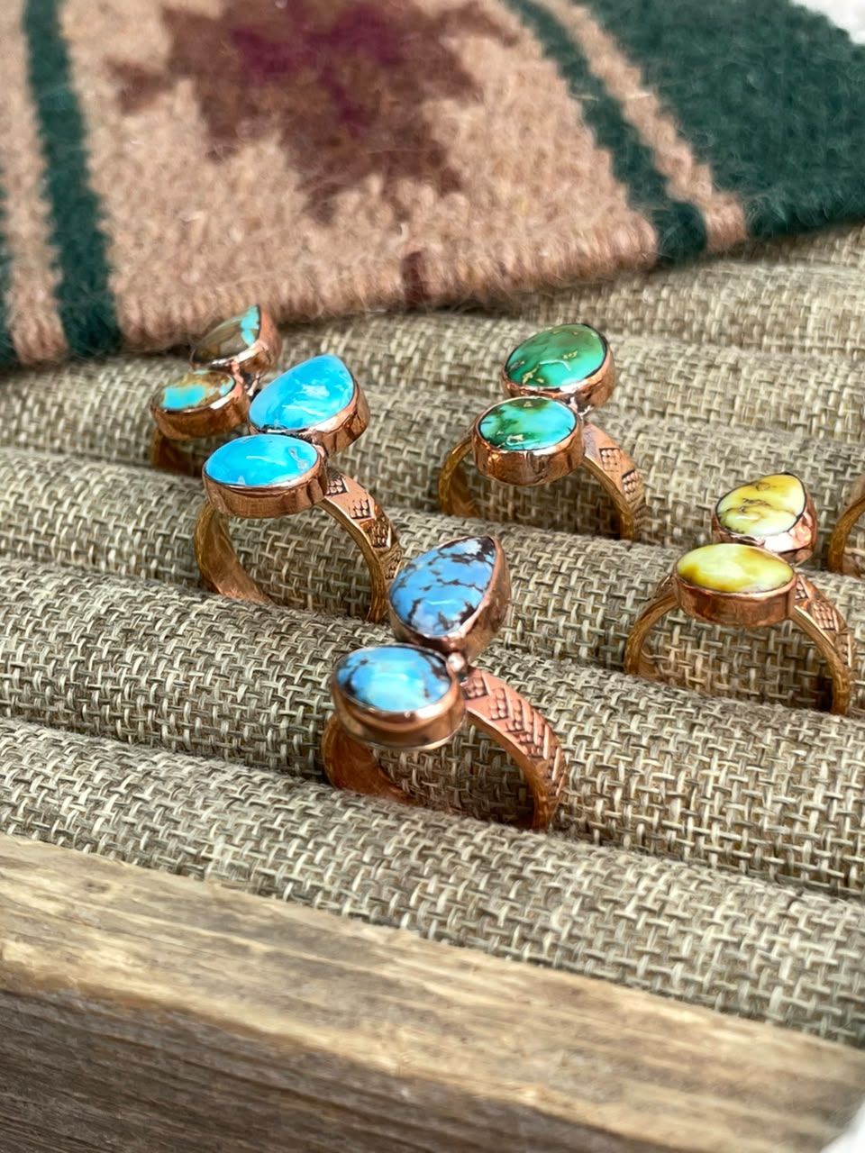 Handmade Royston, Paloma, Palomino, Sierra Bella, Sonoran Mountain and Golden Hills Turquoise Copper Collection: Adjustable Ring Signed Nizhoni