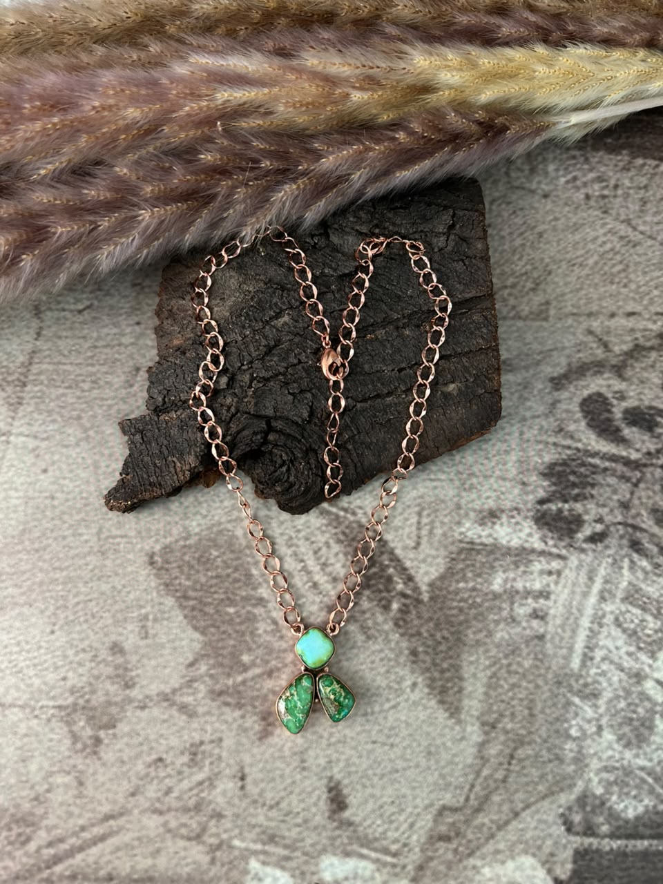 Handmade Sonoran Mountain Turquoise Copper Collection: Necklace Signed Nizhoni