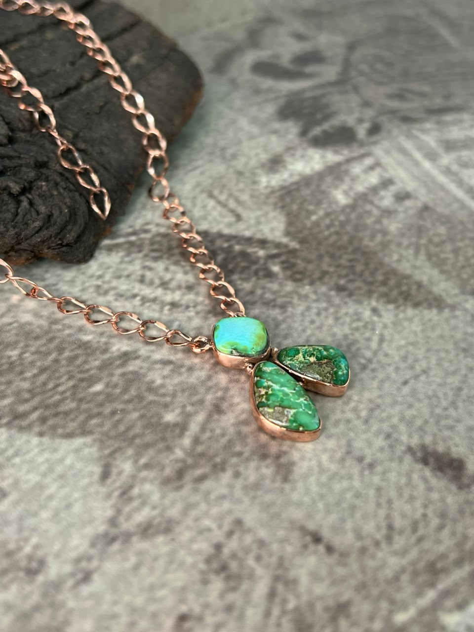 Handmade Sonoran Mountain Turquoise Copper Collection: Necklace Signed Nizhoni