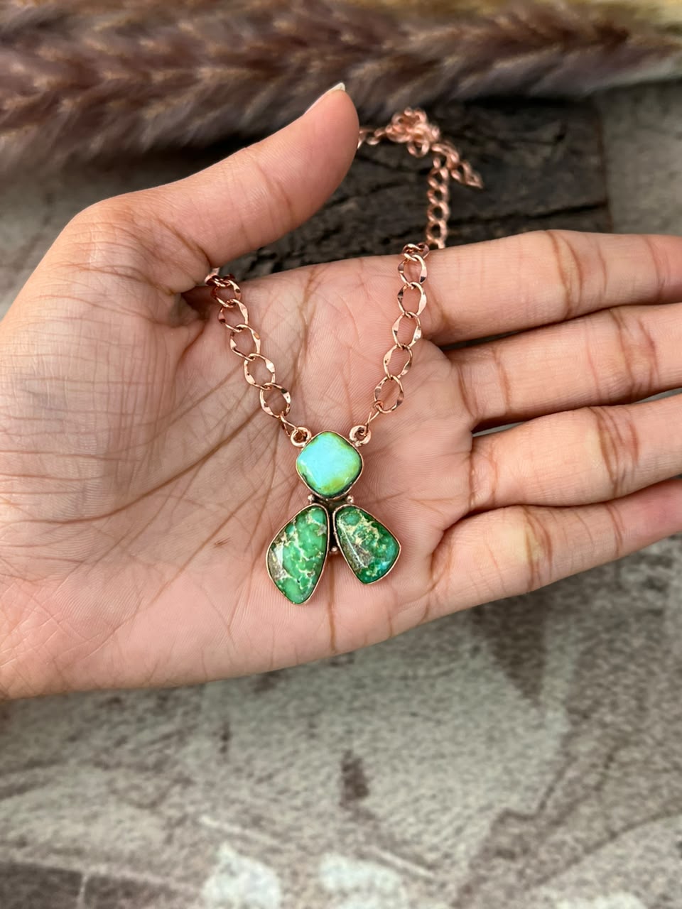 Handmade Sonoran Mountain Turquoise Copper Collection: Necklace Signed Nizhoni
