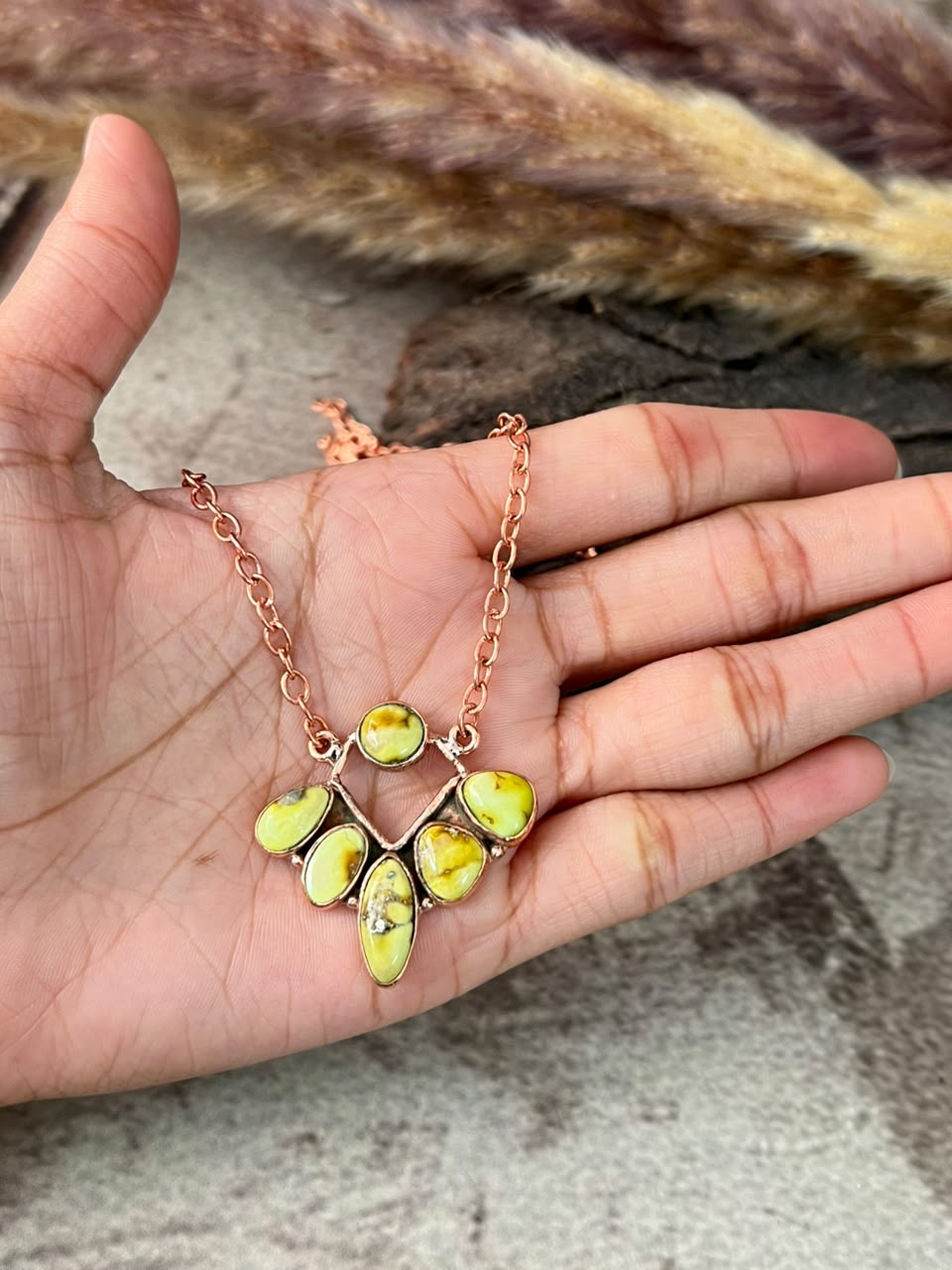 Handmade Palomino Turquoise Copper Collection: Necklace Signed Nizhoni