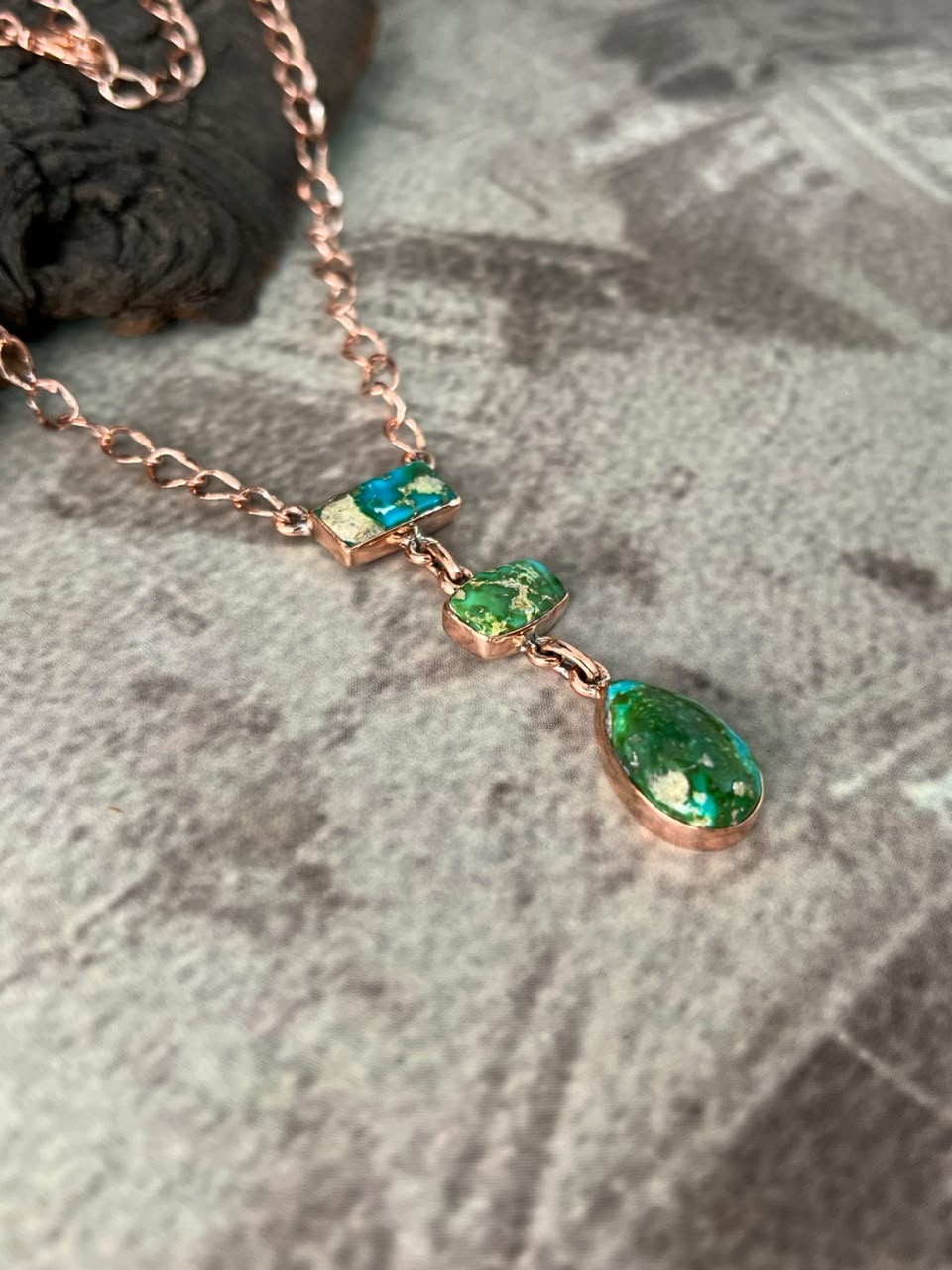 Handmade Sonoran Mountain Turquoise Copper Collection: Necklace Signed Nizhoni
