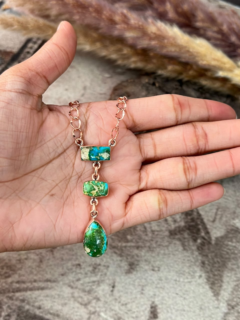 Handmade Sonoran Mountain Turquoise Copper Collection: Necklace Signed Nizhoni