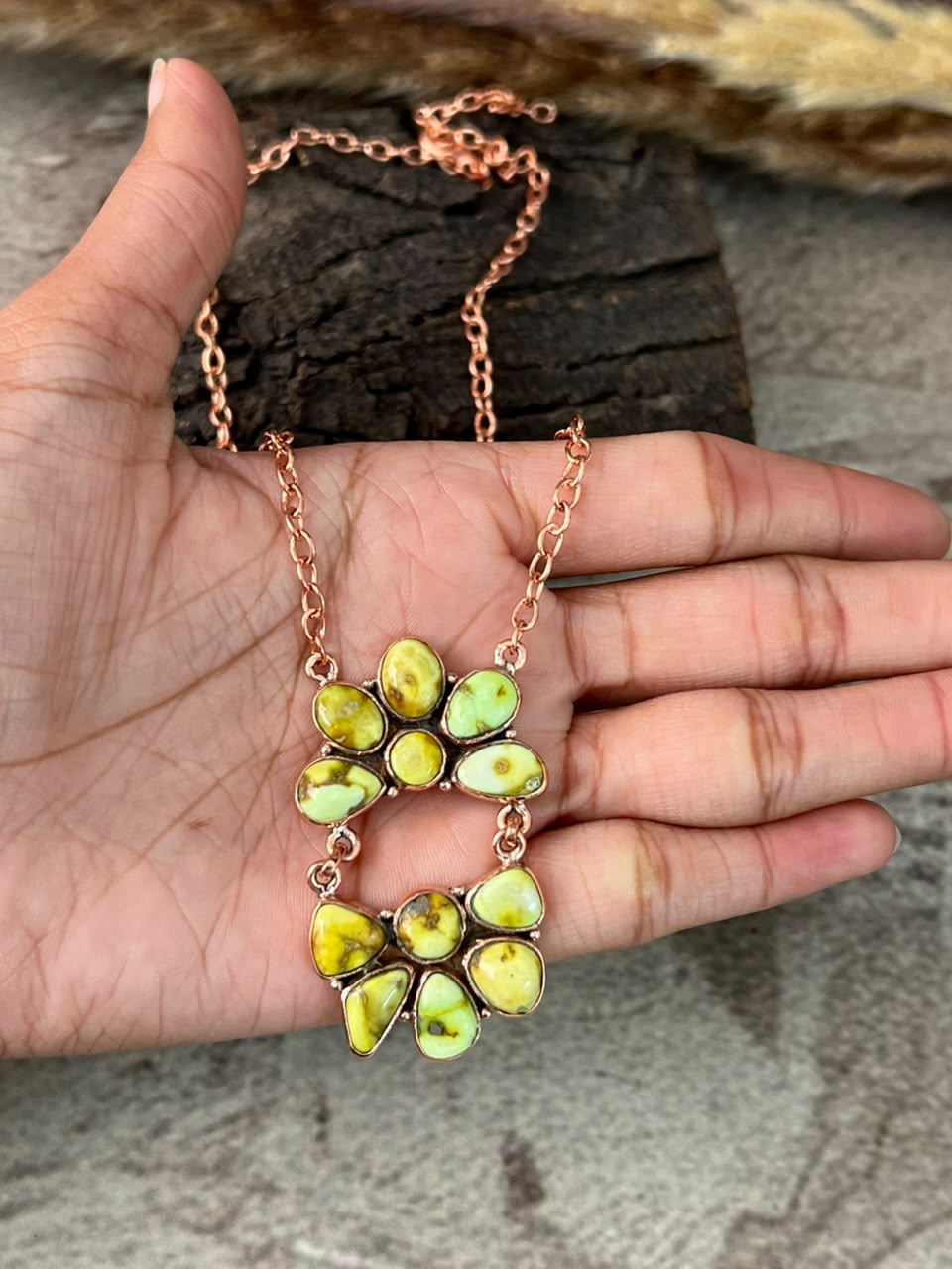 Handmade Palomino Turquoise Copper Collection: Necklace Signed Nizhoni