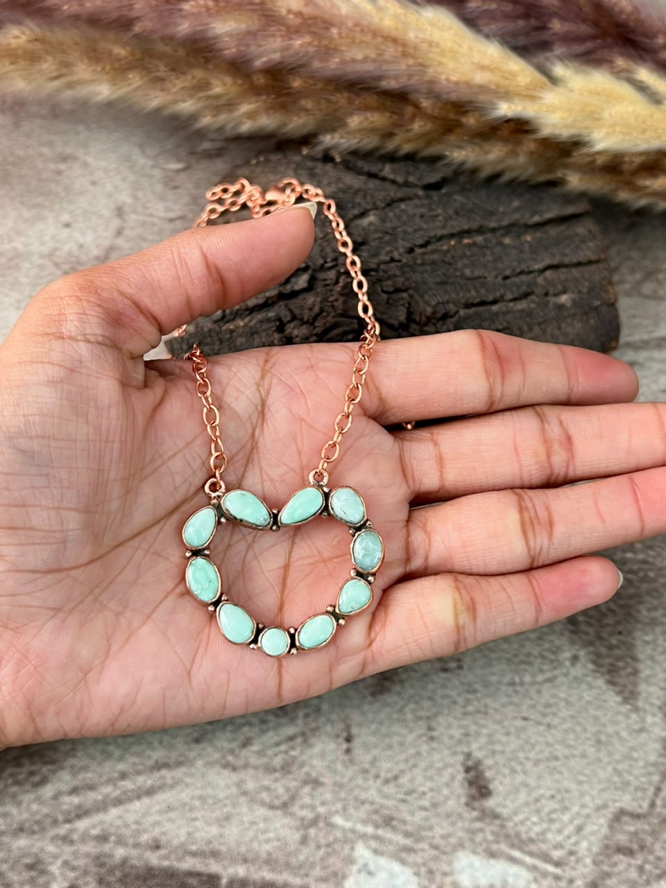 Handmade Paloma Turquoise Copper Collection: Necklace Signed Nizhoni