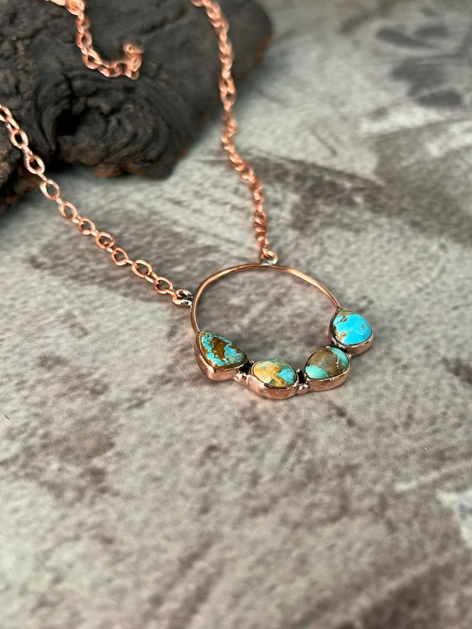 Handmade Royston Turquoise Copper Collection: Necklace Signed Nizhoni