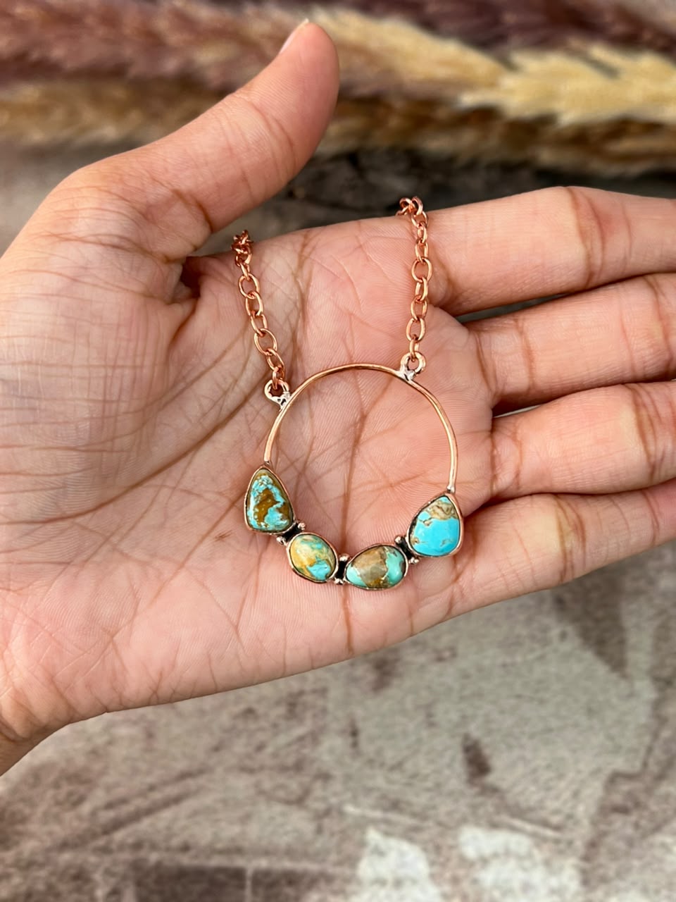 Handmade Royston Turquoise Copper Collection: Necklace Signed Nizhoni