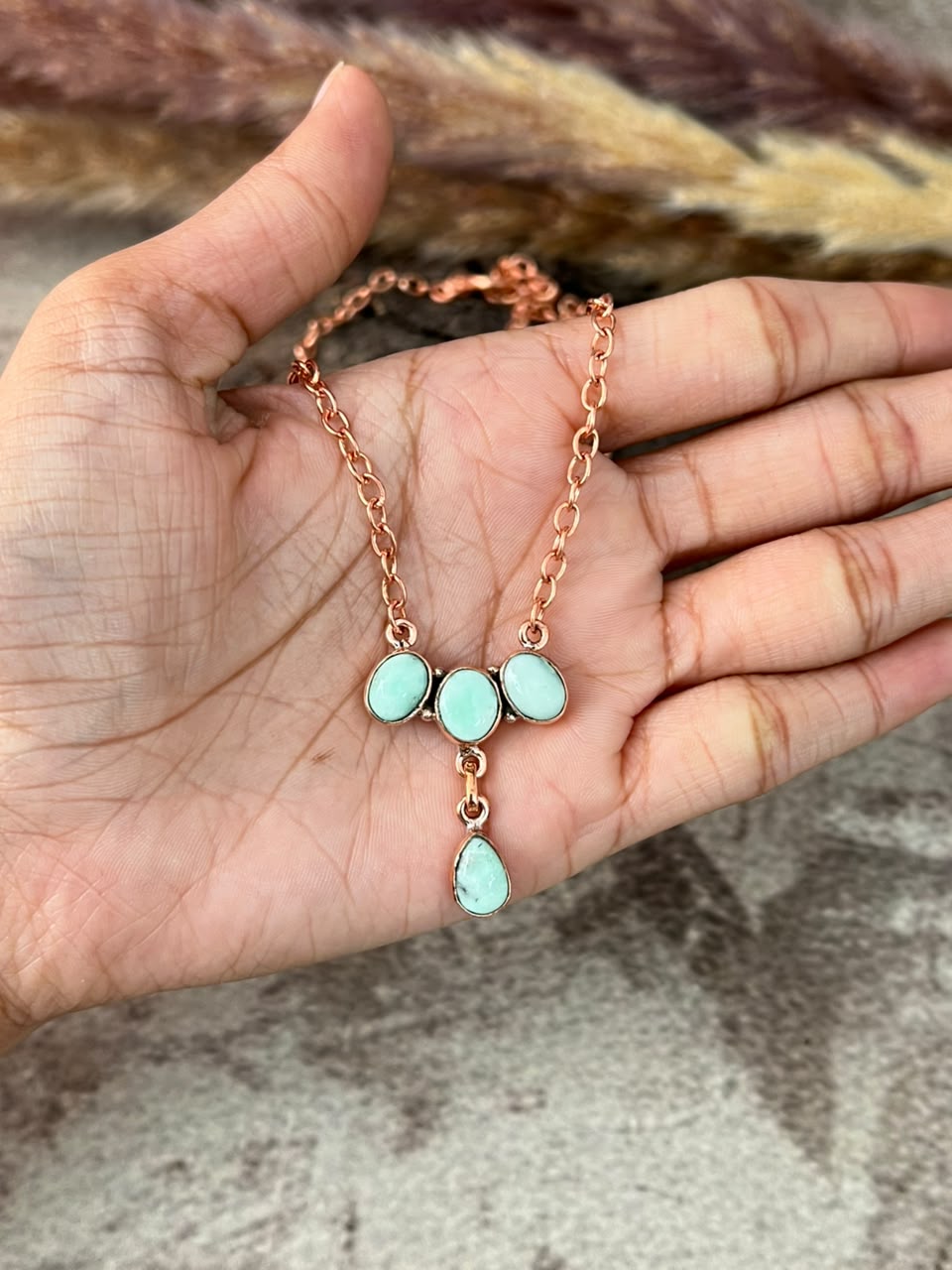 Handmade Paloma Turquoise Copper Collection: Necklace Signed Nizhoni