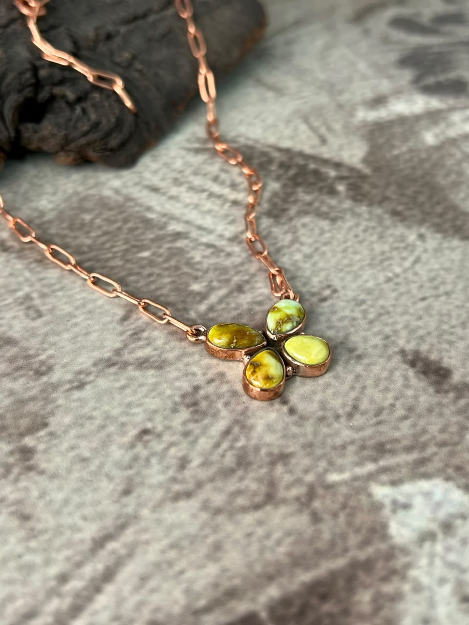 Handmade Palomino Turquoise Copper Collection: Necklace Signed Nizhoni