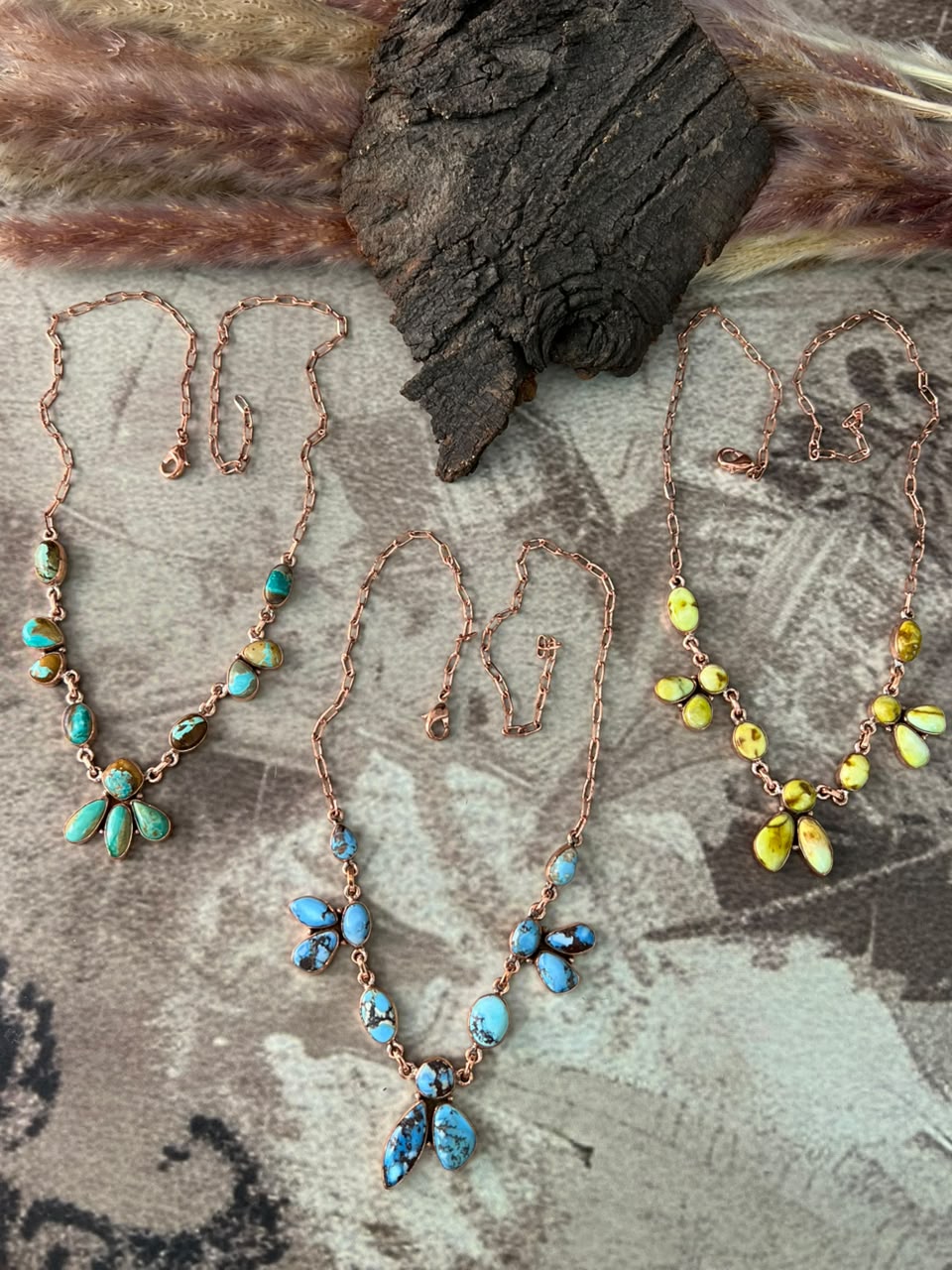 Handmade Royston, Golden Hills and Palomino Turquoise Copper Collection: Necklace Signed Nizhoni