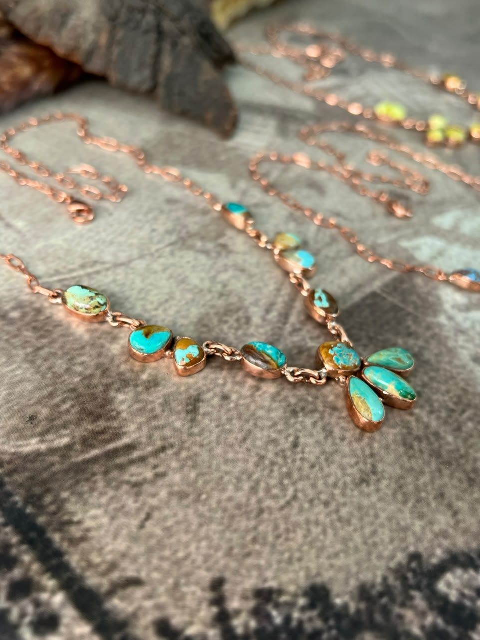 Handmade Royston, Golden Hills and Palomino Turquoise Copper Collection: Necklace Signed Nizhoni