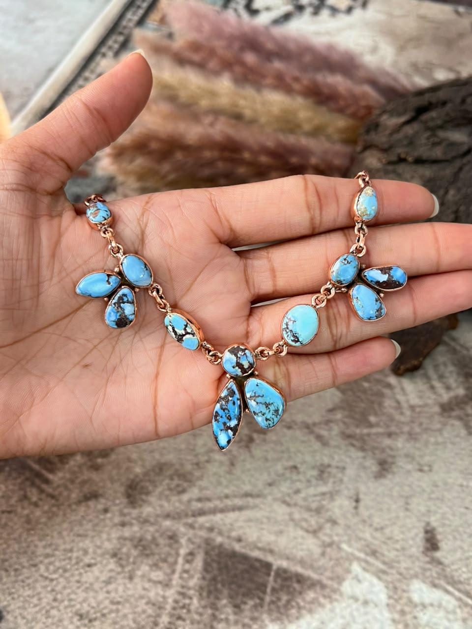 Handmade Royston, Golden Hills and Palomino Turquoise Copper Collection: Necklace Signed Nizhoni