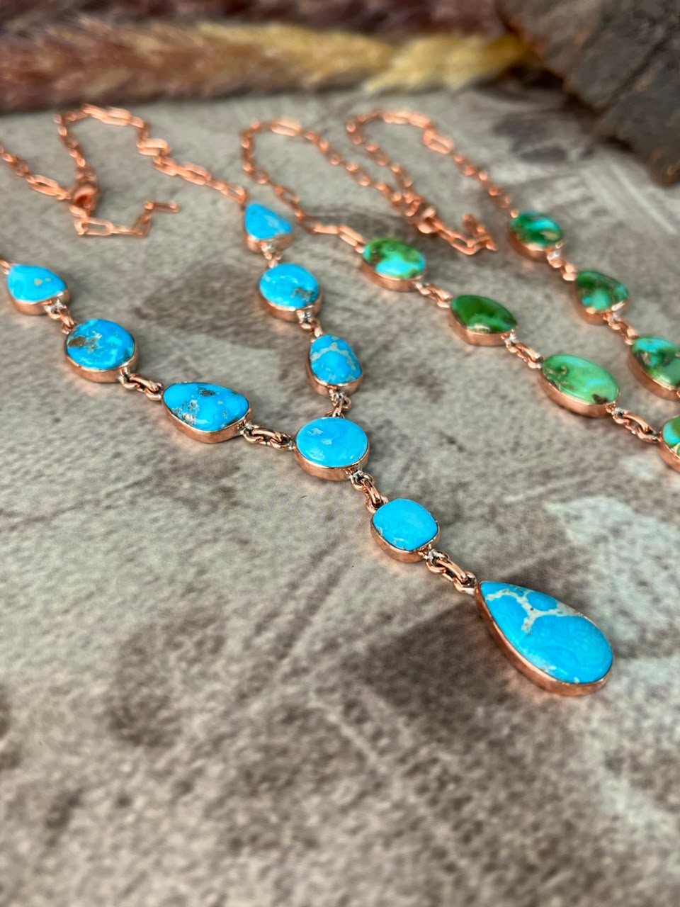 Handmade Sonoran Mountain with Sierra Bella Turquoise Copper Collection: Necklace Signed Nizhoni