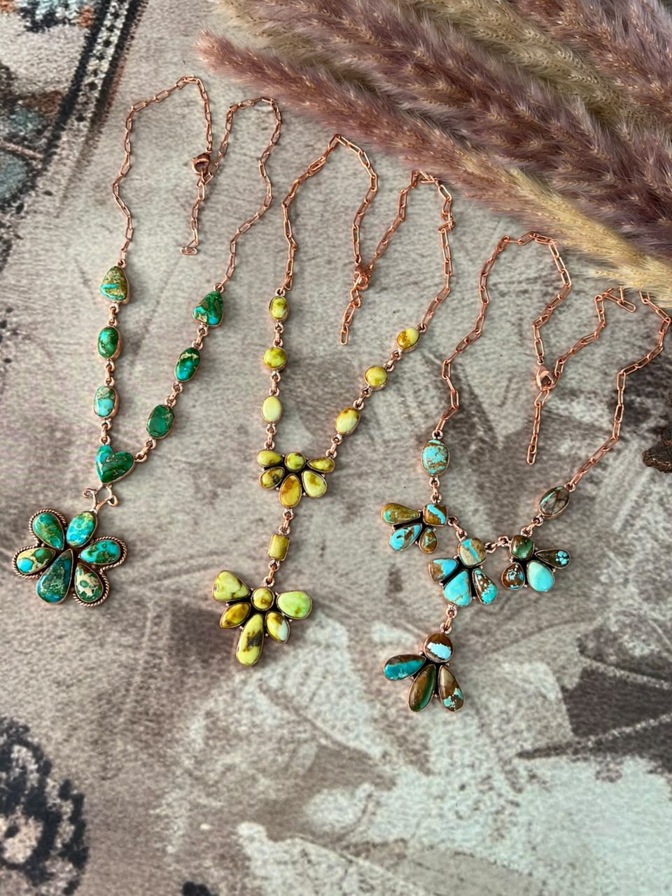 Handmade Royston, Palomino and Sonoran Mountain Turquoise Copper Collection: Necklace Signed Nizhoni