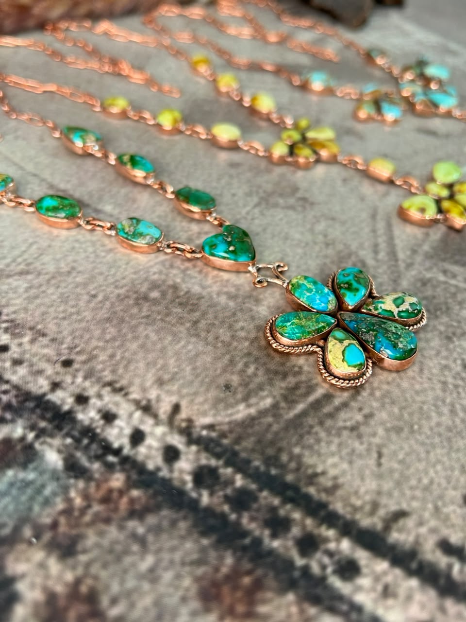 Handmade Royston, Palomino and Sonoran Mountain Turquoise Copper Collection: Necklace Signed Nizhoni