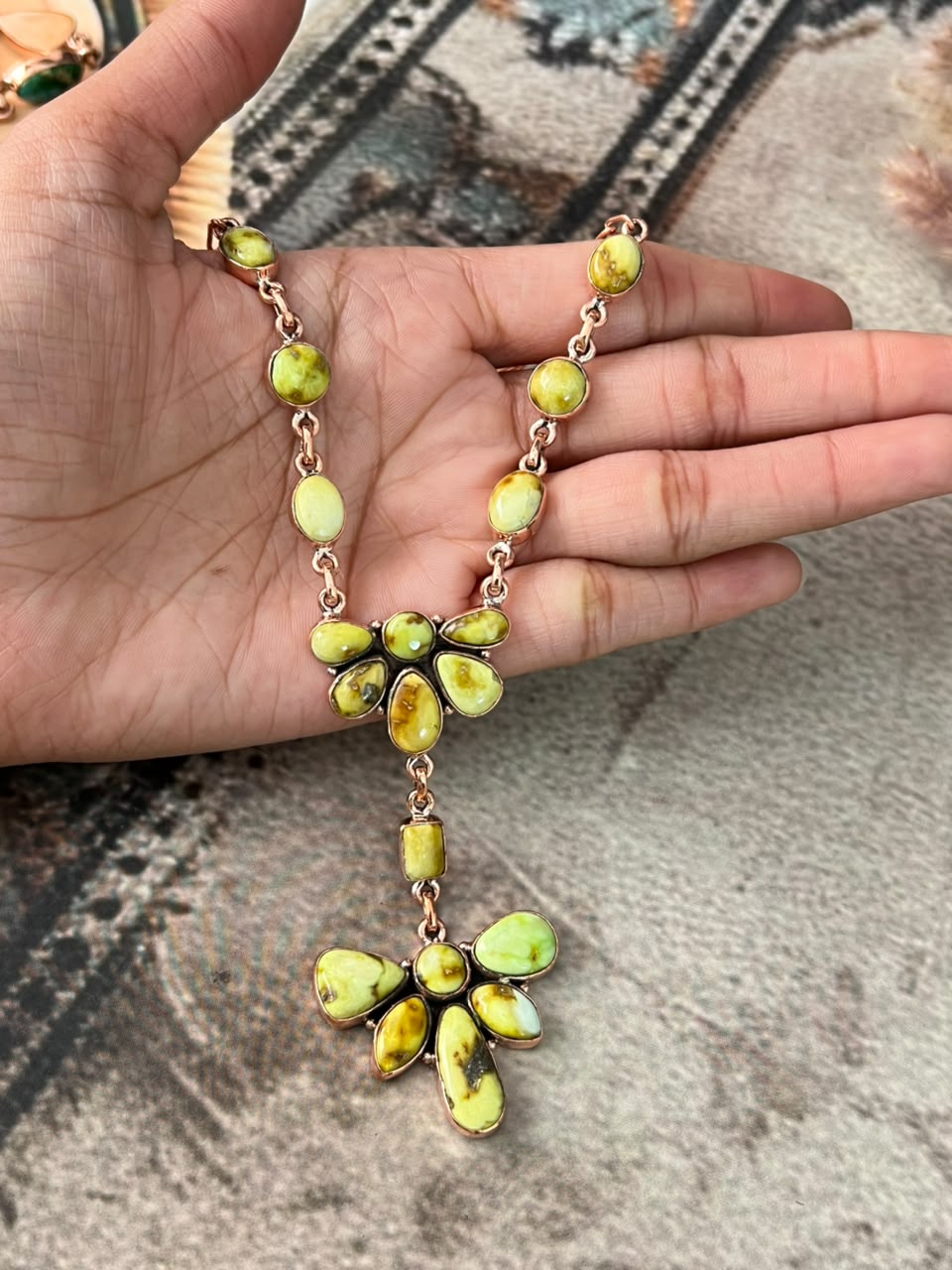Handmade Royston, Palomino and Sonoran Mountain Turquoise Copper Collection: Necklace Signed Nizhoni