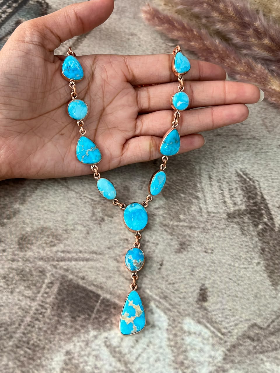 Handmade Royston, Palomino, Sierra Bella, and Golden Hills Turquoise Copper Collection: Necklace Signed Nizhoni