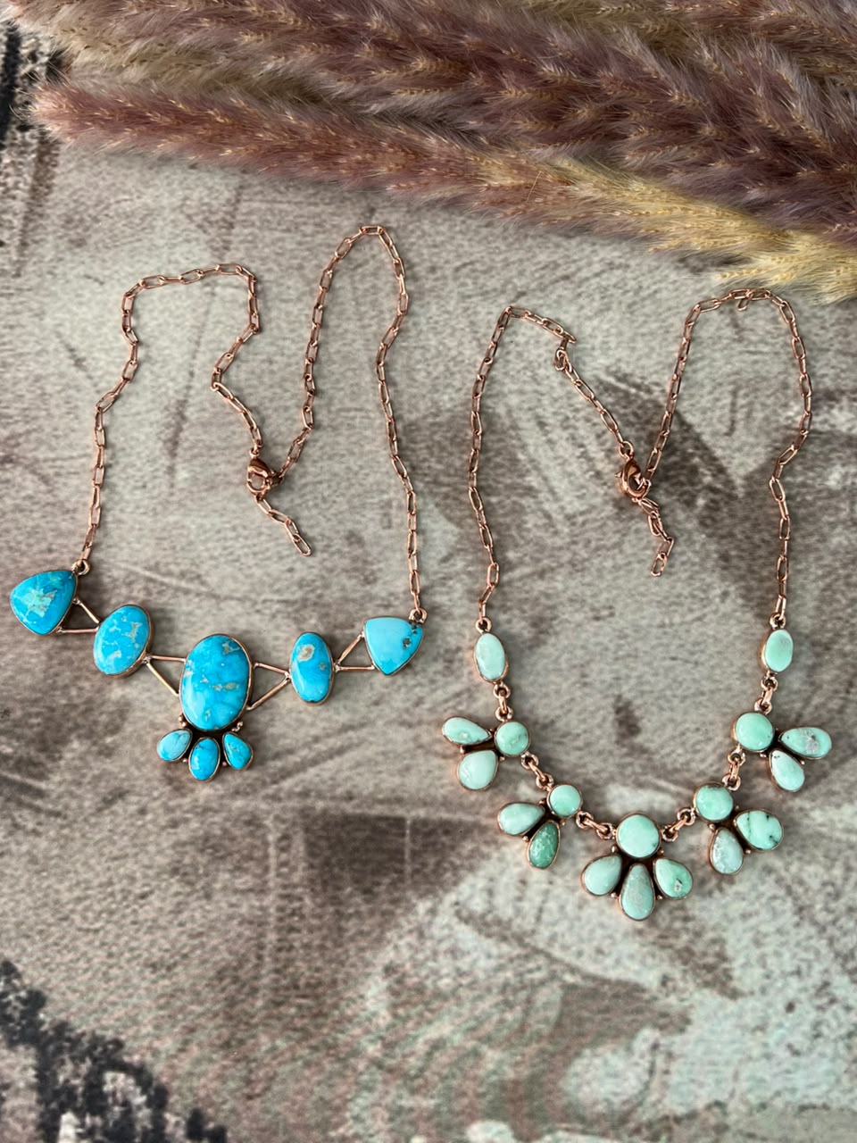 Handmade Paloma and Sierra Bella Turquoise Copper Collection: Necklace Signed Nizhoni
