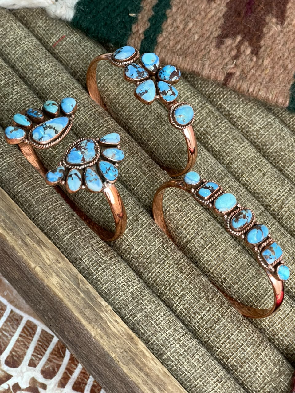 Handmade Golden Hills Turquoise Copper Collection: Cuff Bracelet Signed Nizhoni