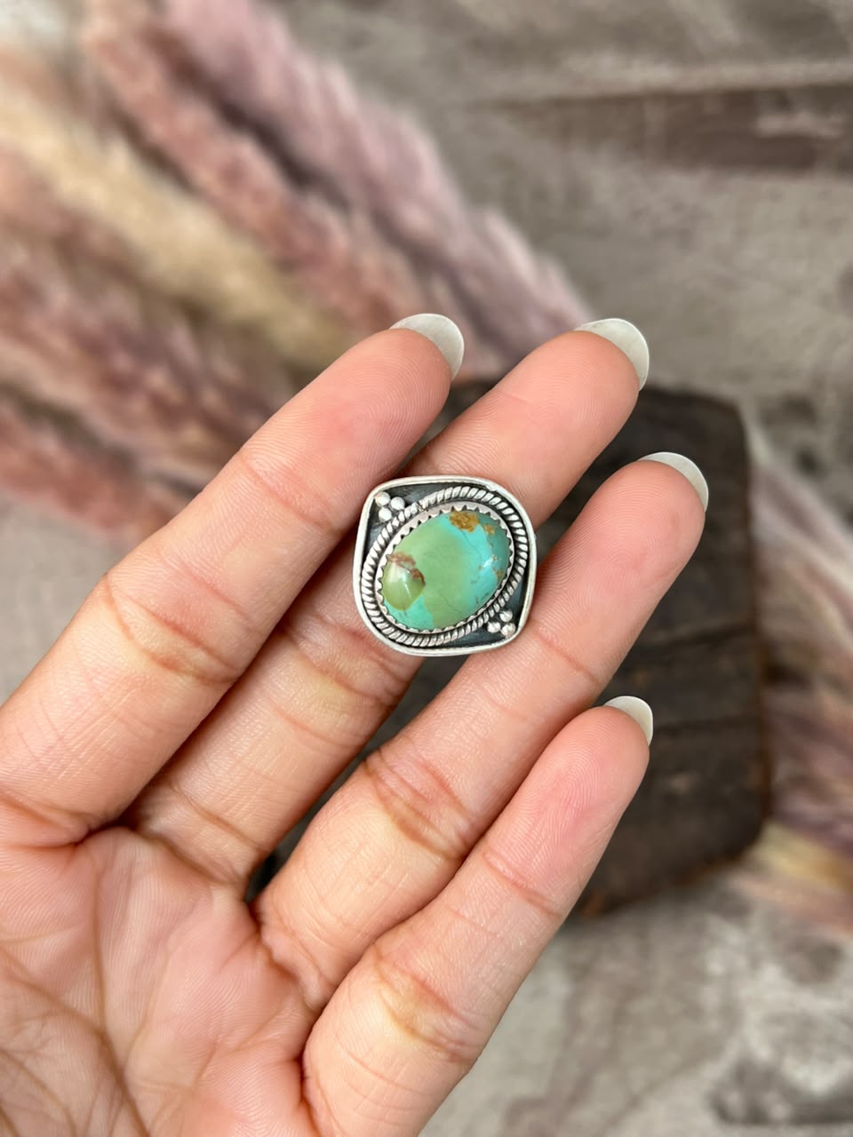 Handmade Sterling Silver Mantis Turquoise Adjustable Ring Signed Nizhoni