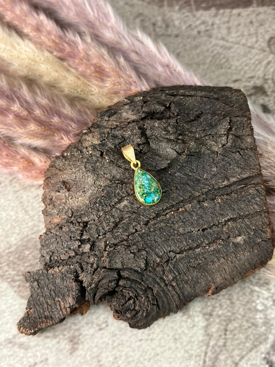 Handmade Sterling Gold over Silver Sonoran Mountain Turquoise Pendant Signed Nizhoni