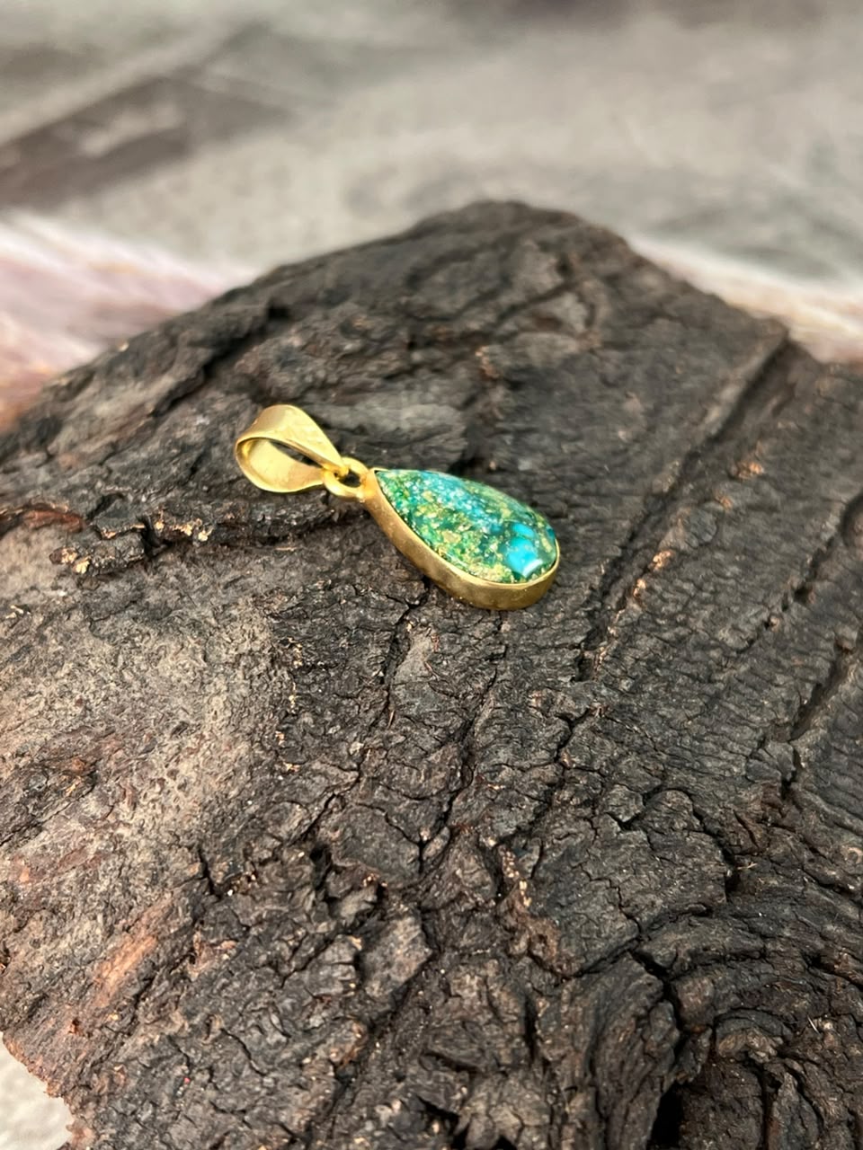 Handmade Sterling Gold over Silver Sonoran Mountain Turquoise Pendant Signed Nizhoni
