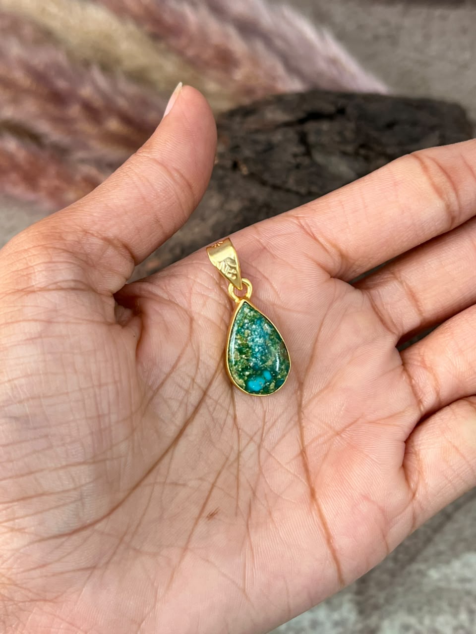 Handmade Sterling Gold over Silver Sonoran Mountain Turquoise Pendant Signed Nizhoni
