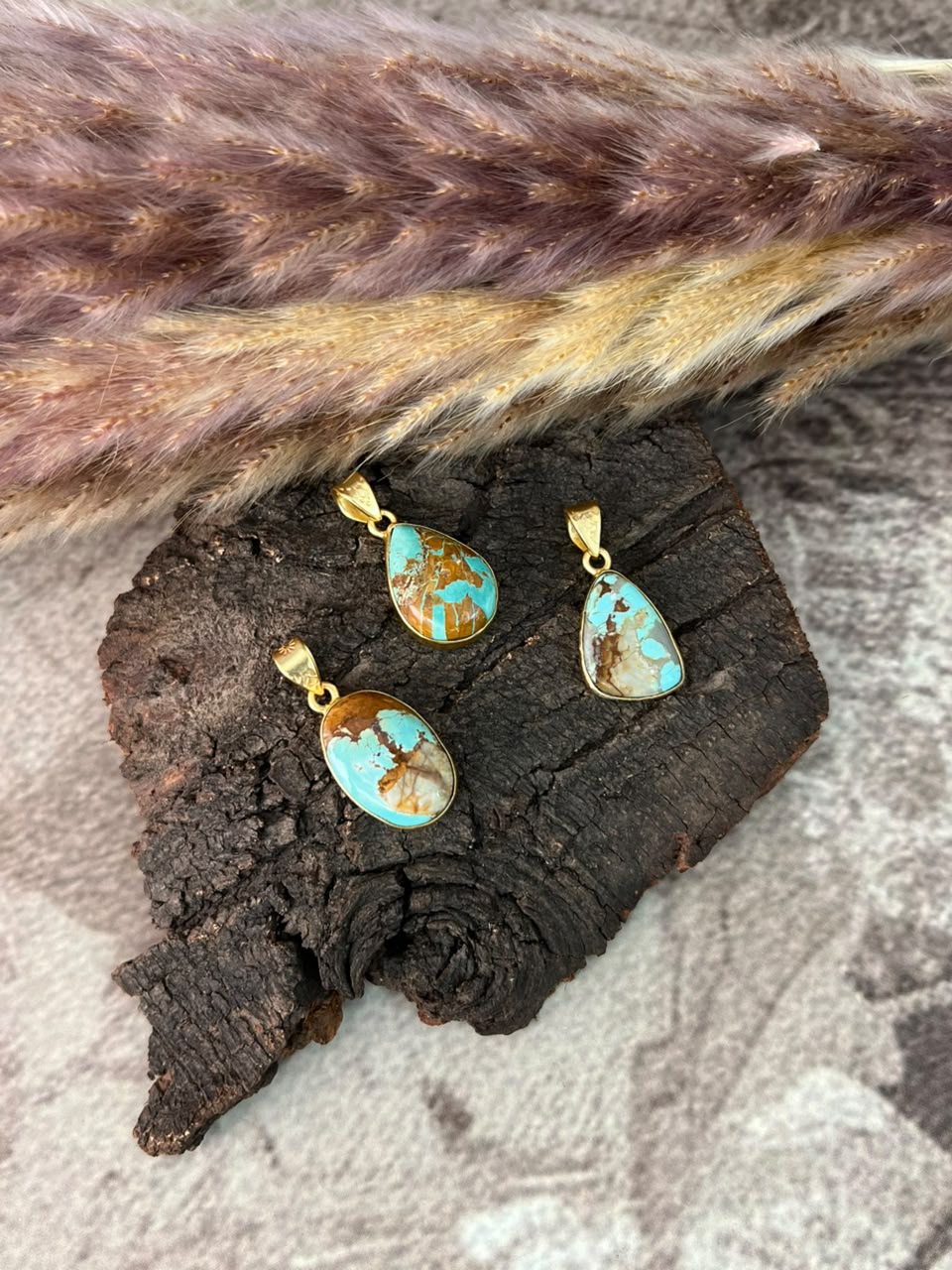 “The Golden Collection” Handmade Sterling Gold over Silver Royston Turquoise Pendant Signed Nizhoni