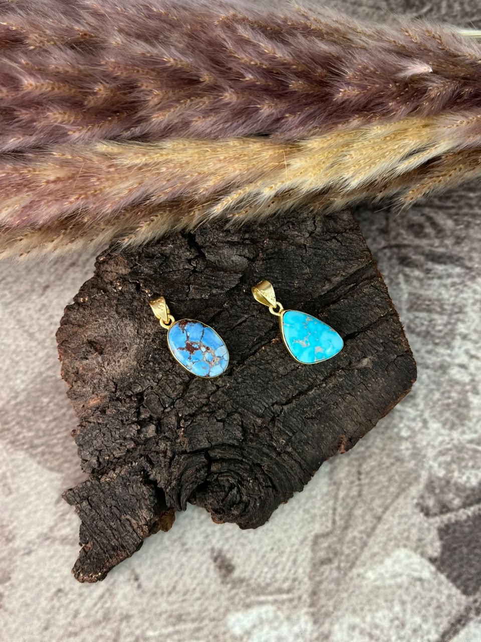 “The Golden Collection” Handmade Sterling Gold over Silver Golden Hills and White Water Turquoise Pendant Signed Nizhoni