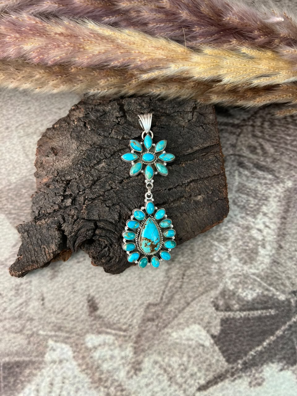 Handmade Sterling Silver Kingman with Royston Turquoise Pendant Signed Nizhoni