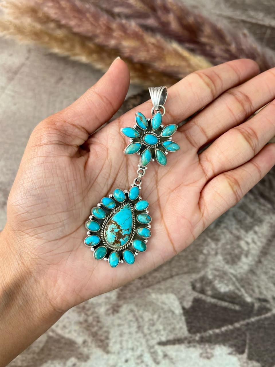 Handmade Sterling Silver Kingman with Royston Turquoise Pendant Signed Nizhoni