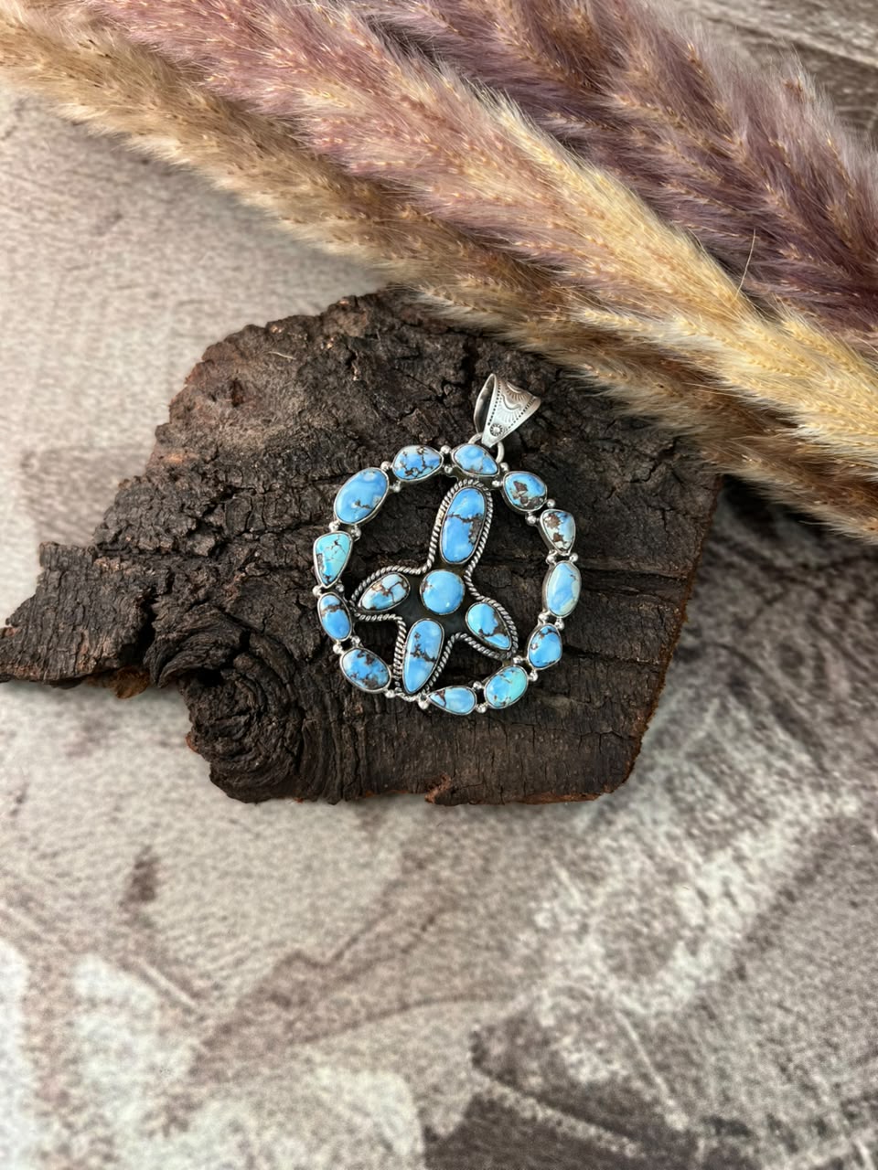 Handmade Sterling Silver Golden Hills Turquoise Pendant Signed Nizhoni
