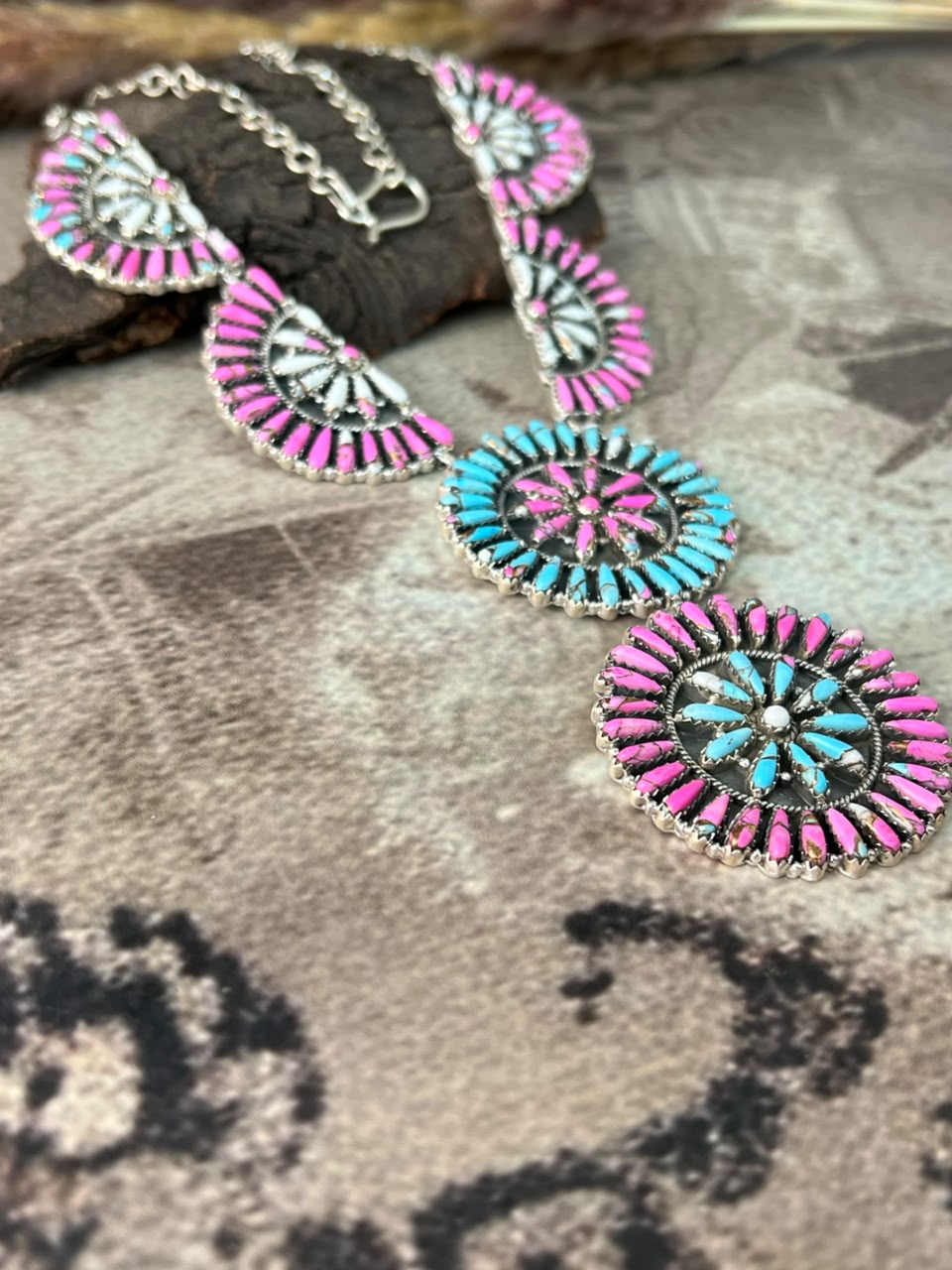 Handmade Sterling Silver Cotton Candy Necklace Signed Nizhoni
