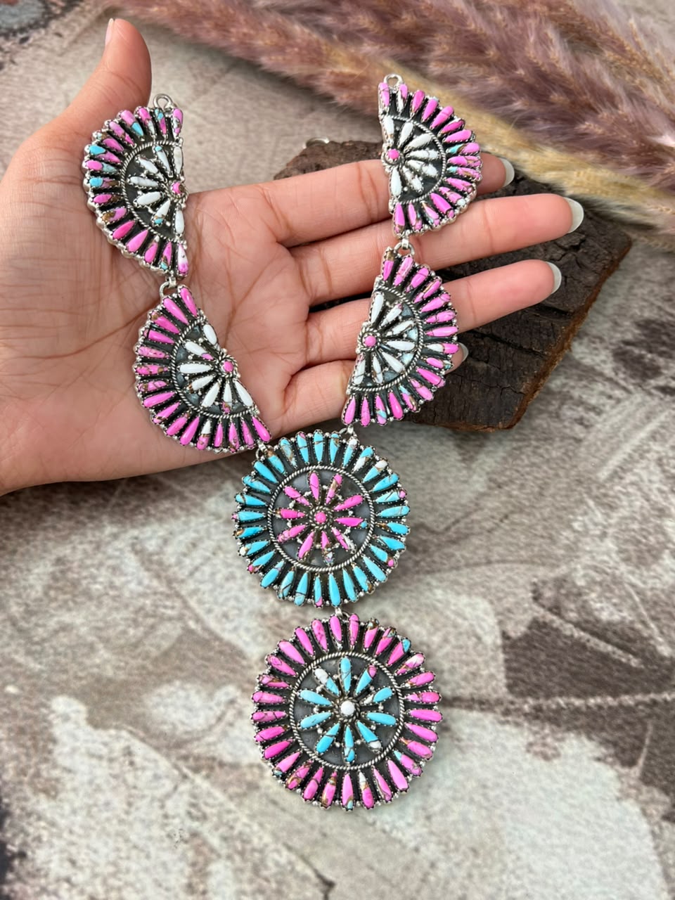 Handmade Sterling Silver Cotton Candy Necklace Signed Nizhoni