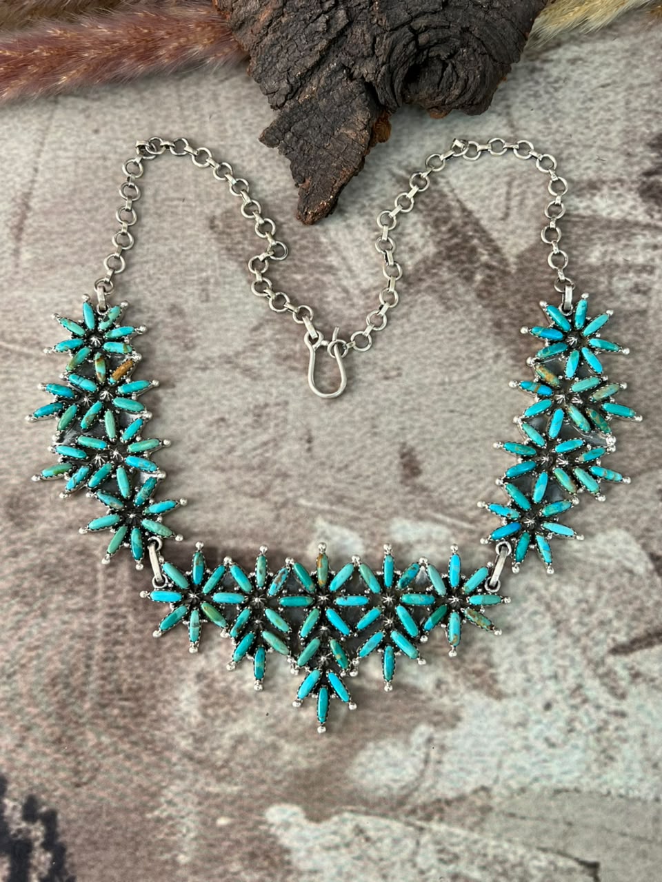 Handmade Sterling Silver Kingman Turquoise Necklace Signed Nizhoni