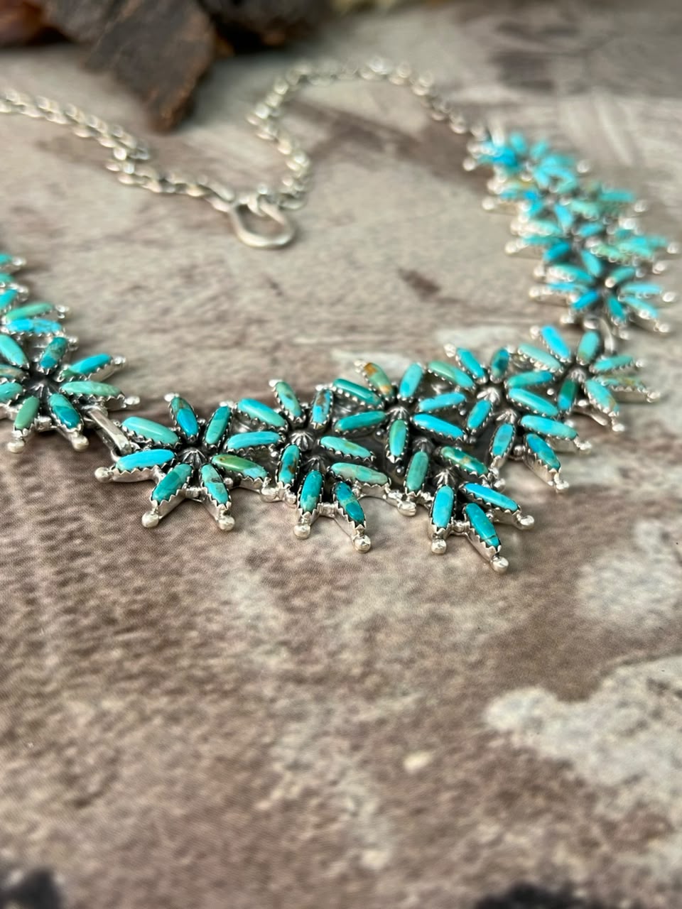 Handmade Sterling Silver Kingman Turquoise Necklace Signed Nizhoni