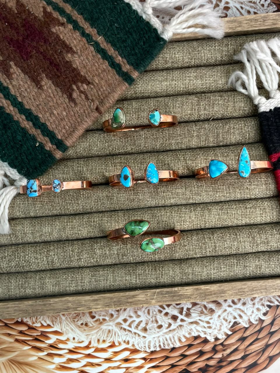 Handmade Sonoran Mountain, Sierra Bella and Golden Hills Turquoise Copper Collection: Cuff Bracelet Signed Nizhoni