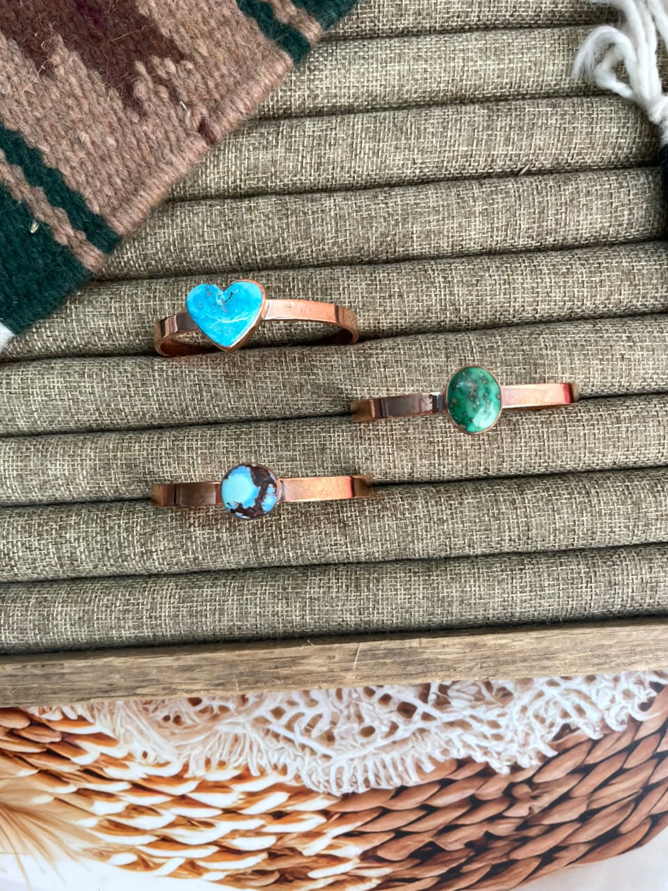 Handmade Sonoran Mountain, Sierra Bella and Golden Hills Turquoise Copper Collection: Cuff Bracelet Signed Nizhoni