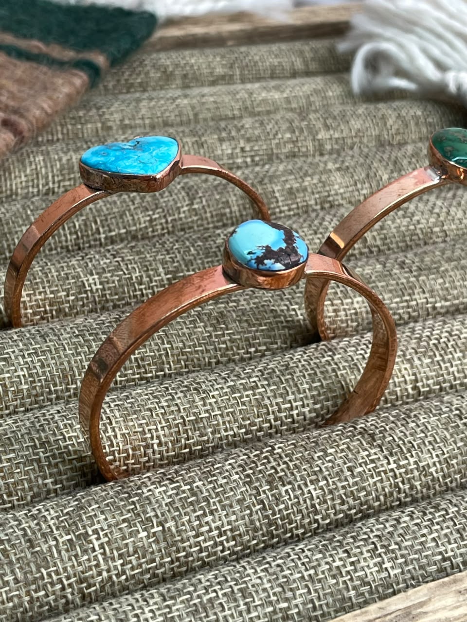 Handmade Sonoran Mountain, Sierra Bella and Golden Hills Turquoise Copper Collection: Cuff Bracelet Signed Nizhoni