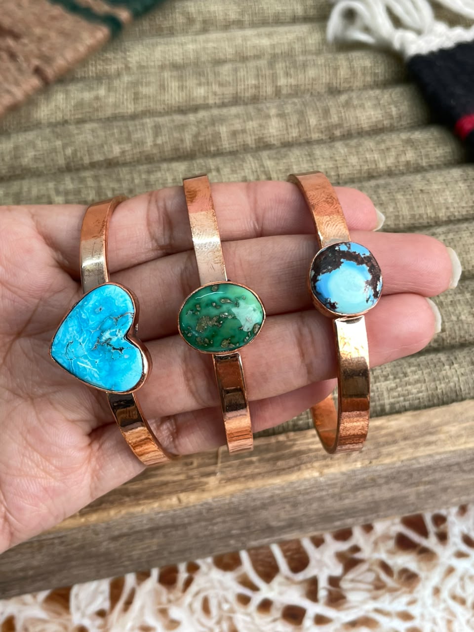 Handmade Sonoran Mountain, Sierra Bella and Golden Hills Turquoise Copper Collection: Cuff Bracelet Signed Nizhoni
