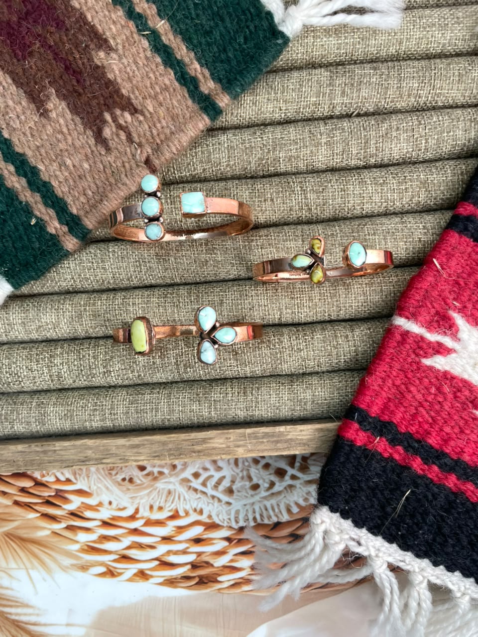 Handmade Paloma with Palomino Turquoise Copper Collection: Cuff Bracelet Signed Nizhoni