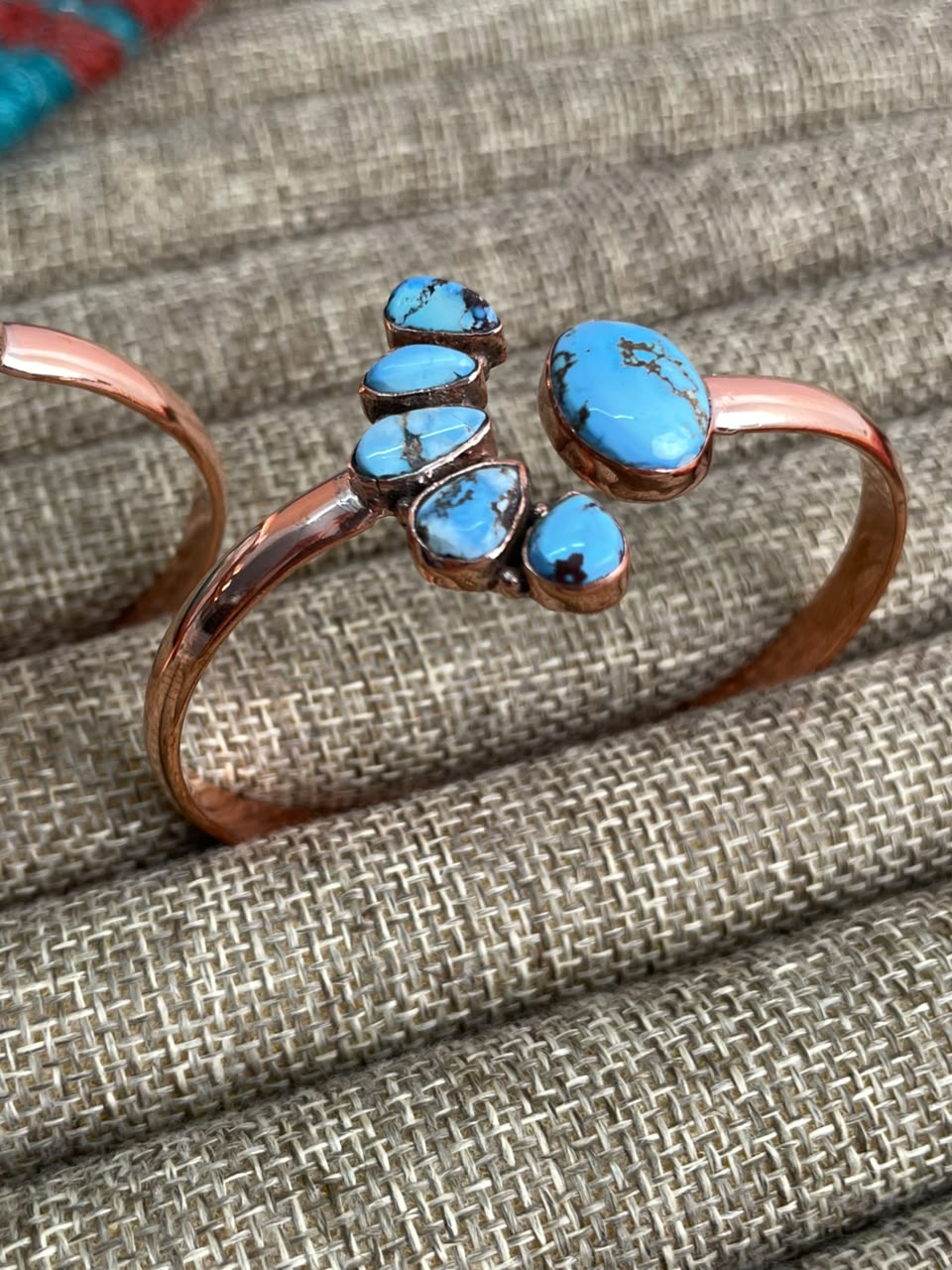 Handmade Golden Hills and White Water Turquoise Copper Collection: Cuff Bracelet Signed Nizhoni