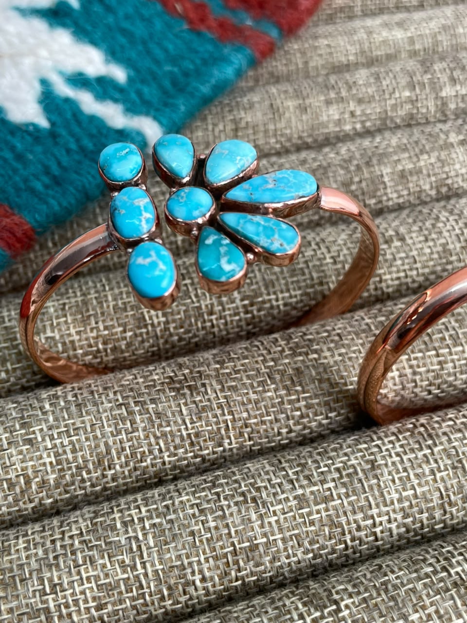 Handmade Golden Hills and White Water Turquoise Copper Collection: Cuff Bracelet Signed Nizhoni
