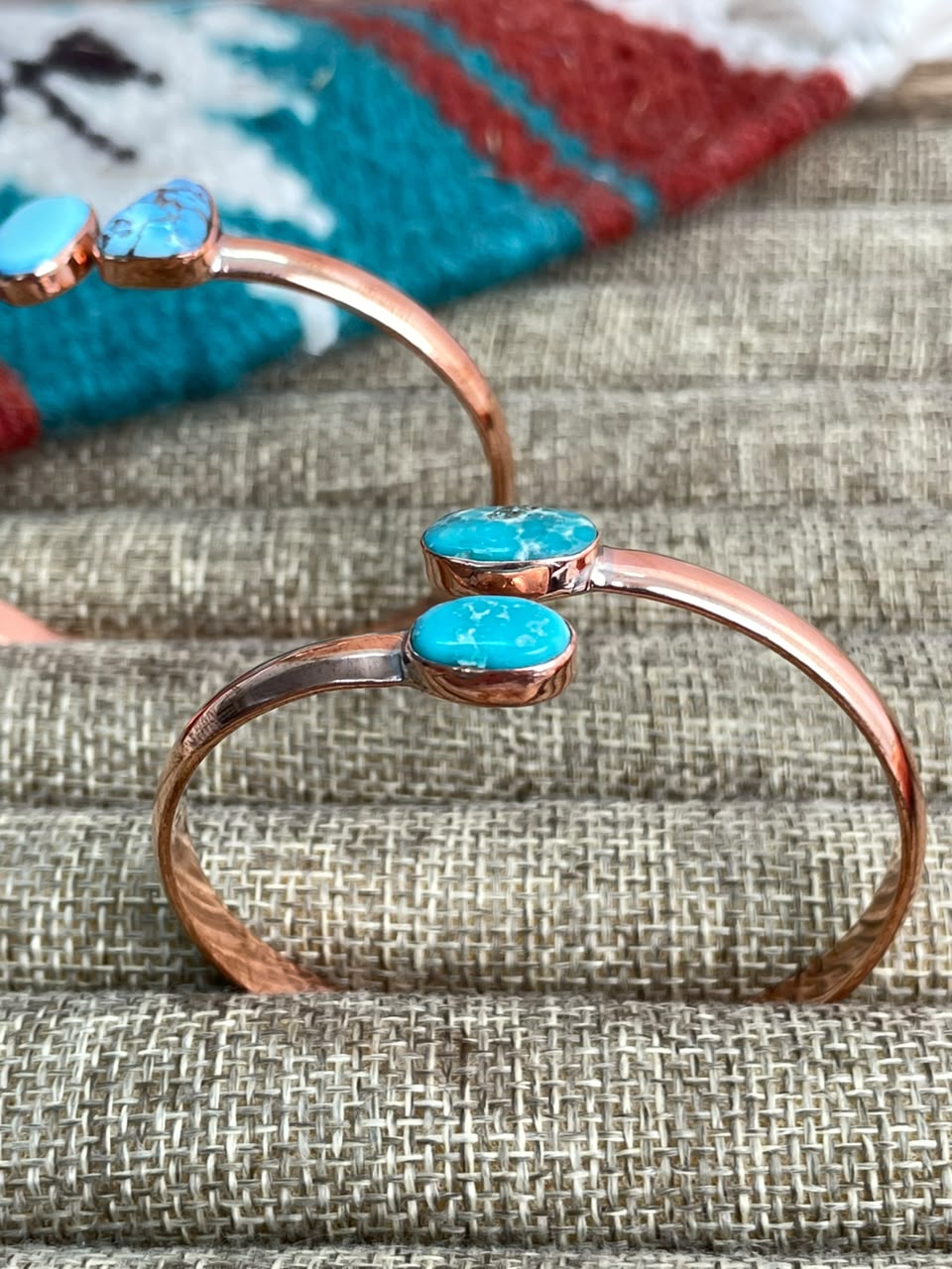 Handmade Golden Hills and White Water Turquoise Copper Collection: Cuff Bracelet Signed Nizhoni