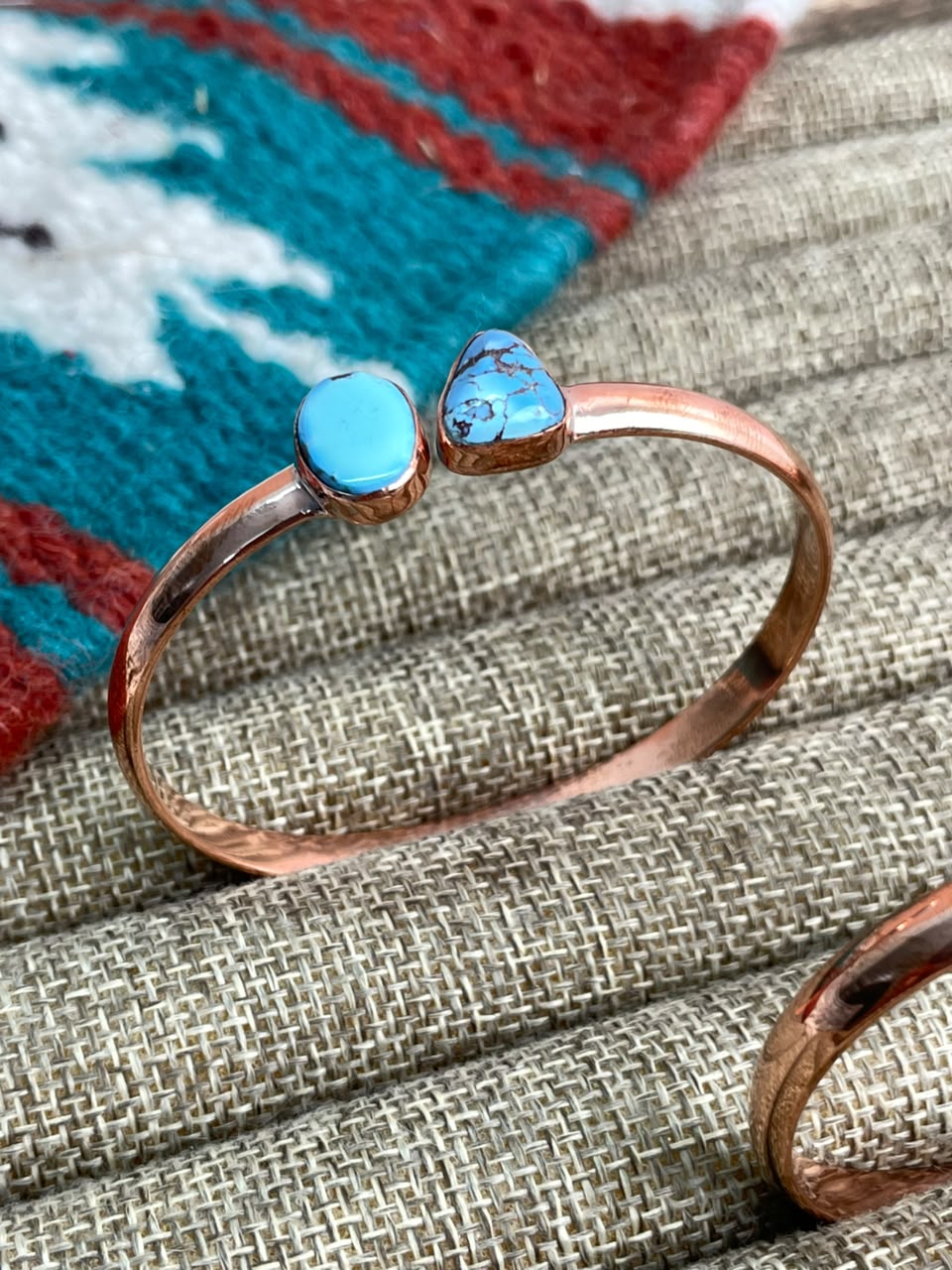 Handmade Golden Hills and White Water Turquoise Copper Collection: Cuff Bracelet Signed Nizhoni